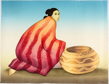 RC Gorman (American/Navajo, 1931-2005) Signed Lithograph, Pomo