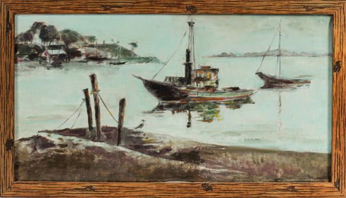 Blanche Rothschild (American/NY, 1893-1988) Harbor Scene, Oil on Canvas Painting