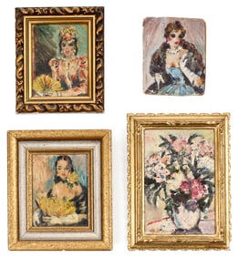 Blanche Rothschild (American/NY, 1893-1988) Four Miniature Oil Paintings, Portrait Etc.