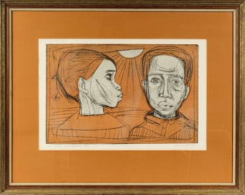 Irving Amen (American, 1918-2011) Sister & Brother #2, Signed Lithograph