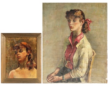 Blanche Rothschild (American/NY, 1893-1988) Two Portrait Paintings, "Redhead"