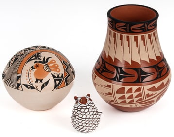 Yolanda Trujillo Acoma Pueblo Seed Pot, Loretto Vase, Owl