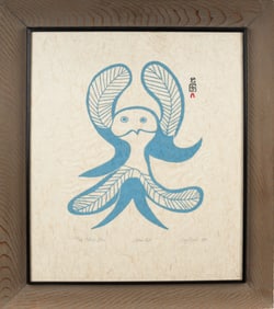 Teevee Angotigulu (Inuit, 1910-1967) Flower Bird, Signed Stone Cut Print