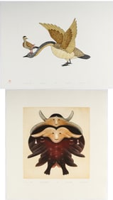 Mary Pudlat Etching, Kavavaow Mannomee Lithograph, Inuit Art