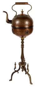 Large Turkish Copper & Brass Tea Kettle on Stand