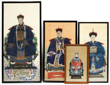 Four Chinese Ancester Portrait Paintings