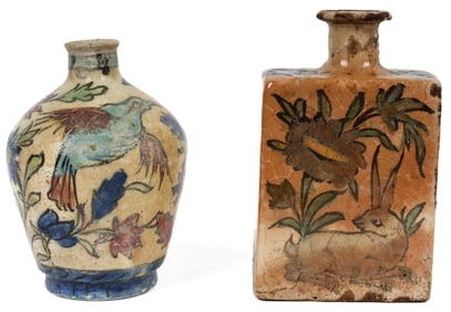 Antique Persian Qajar Iznik Pottery Vases, 18th Century