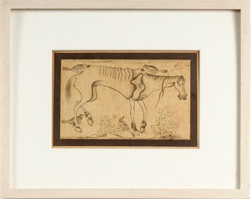 Miniature Persian 17th C. Painting, Emaciated Horse