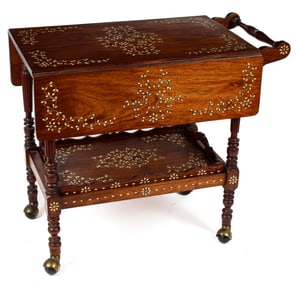 Southeast Asian Bone Marquetry Inlaid Bar / Serving Cart &Tray