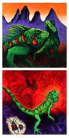 Christine McGinnis (American, 1937-2019) Two Acrylic on Canvas Paintings, Lizard & Insects, Untitled (1 of 9)