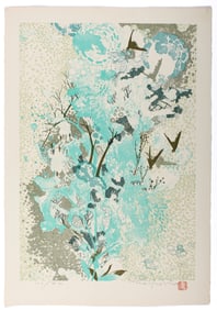 Pang Tseng Ying, (Chinese, 1916-1997) Signed Lithograph, Turquoise Falls