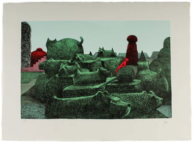 Peter Paone (American, B. 1936) Scottie Dog Garden, Signed Lithograph