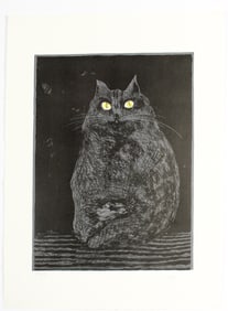 Peter Paone (American, B. 1936) Black Cat, Signed Lithograph Artist's Proof
