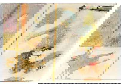 Attributed to Sidney Goodman, Surreal Oil on Board Painting