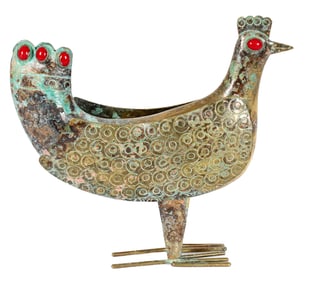 Attr. to Oswaldo Guayasamin Mid Century Brass Gemstone Bird Sculpture