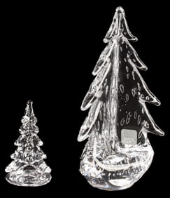 Simon Pearce, Two Signed Crystal Art Glass Christmas Trees
