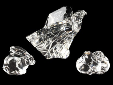 Steuben Crystal Art Glass American Eagle, Dogs, Rabbit Paperweight