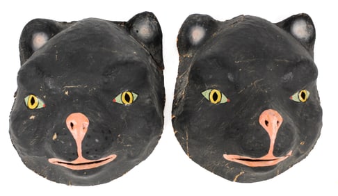 Two Antique Paper Mache Halloween Masks, Black Bear