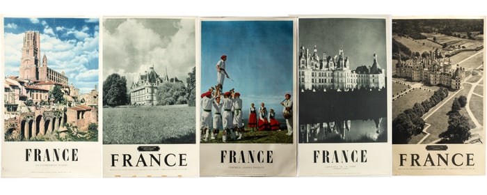 Five Vintage Travel Tourism Posters, France / Chateaux Etc.