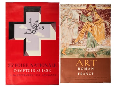 Two Large Vintage 1950's Posters, Switzerland, France, Imprimeries Reunies, Andre Closset Etc.