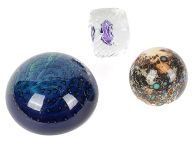 Three Studio Art Glass Paperweights Incl. John Lewis