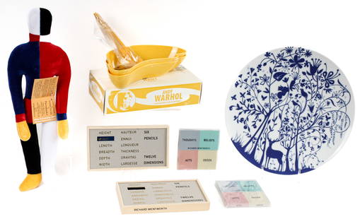 Contemporary Art Items Incl. Richard Wentworth, Andy Warhol, Tord Boontje, Etc.: Description: An estate collection of modern and contemporary art-related items to include: an Andy Warhol Banana Split Bowl set (sealed/as new), a PercebeArt plush figure (with tag) after Kazimir Male