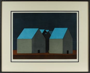 Noriwaki Miyamoto (Japanese, B. 1940) Houses, Signed Modernist Etching