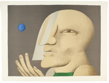 Horst Antes (German, B. 1936) Lithograph, Portrait With Blue Ball
