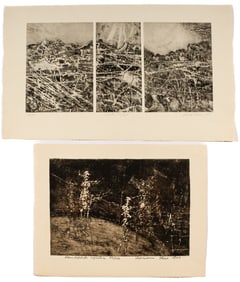 David Glines "Winter Triptych," Hermann Ober "Spectre," Two Etchings
