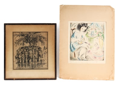 Mily Possoz & James Shaver, Two Artwoks, Etching, Drawing