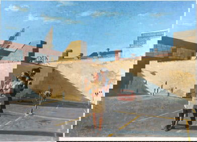 John Thornton (American, B. 1952) Encounter in a Parking Lot, Oil on Canvas Painting