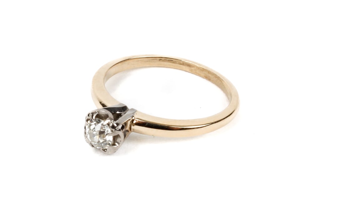 Antique 14 Karat Yellow Gold, Platinum and Diamond Ring