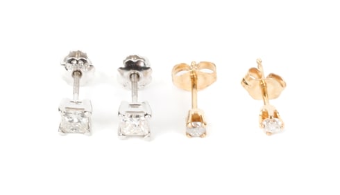 Two Pairs of Diamond Stud Earrings