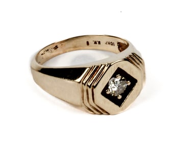 Gentleman's 10 Karat Yellow Gold and Diamond Ring