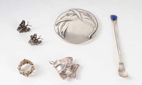 Assortment Of Silver Jewelry, A Silver And Lapis Lazuli Spoon, And A Tiffany & Co. Silverplate