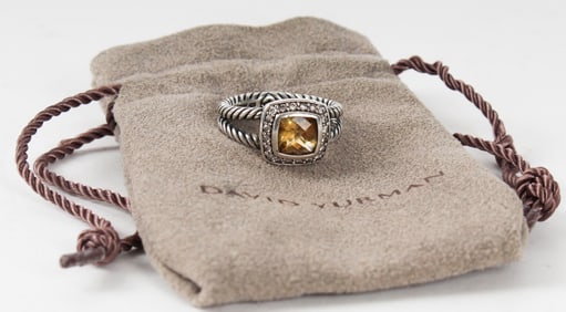 David Yurman Sterling Silver, Citrine And Diamonds Albion Ring