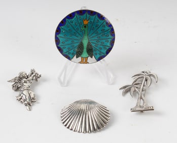 Four Sterling Silver Brooches Incl. Siam Enamel