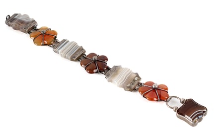 An Antique Victorian Scottish Silver And Agate Bracelet With Padlock