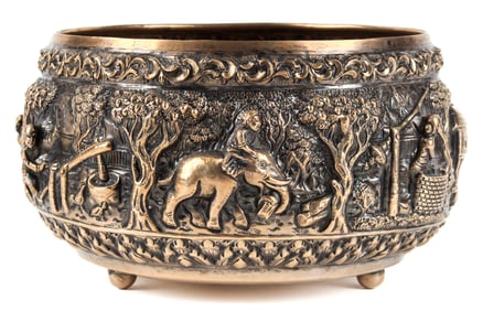 Burmese Sterling Silver Repousse Presentation Bowl, J & J Thailand