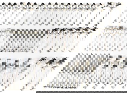 Towle Sterling Silver Flatware Set, Sixty-three Pieces in the French Provinicial Pattern: Description: A sixty-three piece sterling silver Towle flatware set in the French Provinicial pattern. Including: sixteen teaspoons, twelve dinner forks, eight salad forks,eight hollow-handled butter