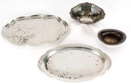 Group of Sterling Silver Items, Two Diminutive Shaped Edge Trays