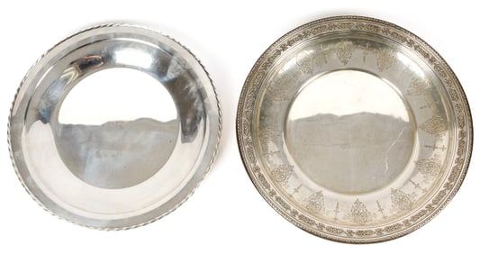 Two Towle Silversmiths Round Sterling Silver Buffet Dishes or Trays