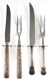 Two Sterling Silver Hollow-Handled Two-Piece Carving Sets, John Hasselbring