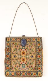 Art Deco Petit Point, Silver & Lapis Purse