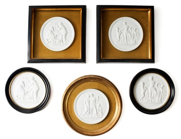 Five Figural Relief Royal Copenhagen Bertel Thorvaldsen Biscuit Porcelain Plates/Plaques