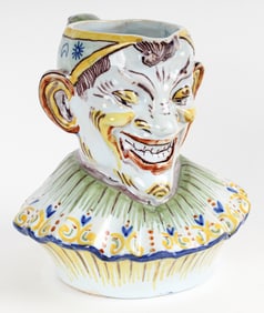 A French Faience Harlequin Mug, Fourmaintraux-Courquin