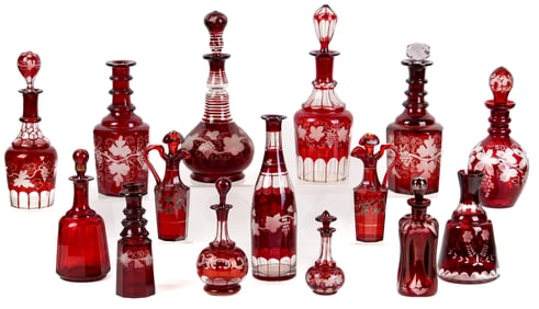Antique Bohemian Ruby Flash Glass Decanters