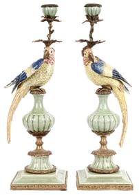 Pair of Mark Roberts Parrot Bird Candle Holders