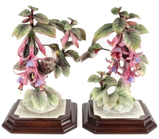 Dorothy Doughty Royal Worcester Porcelain Ruby Throated Hummingbird Figurines
