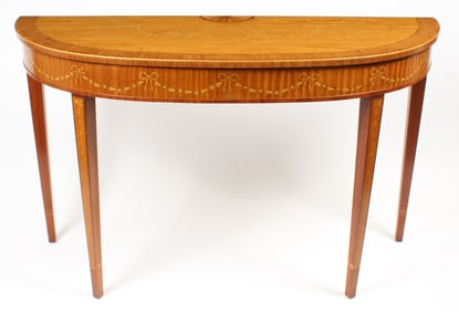 Heirloom By Heritage Banded and Paint Decorated Demilune Console Table